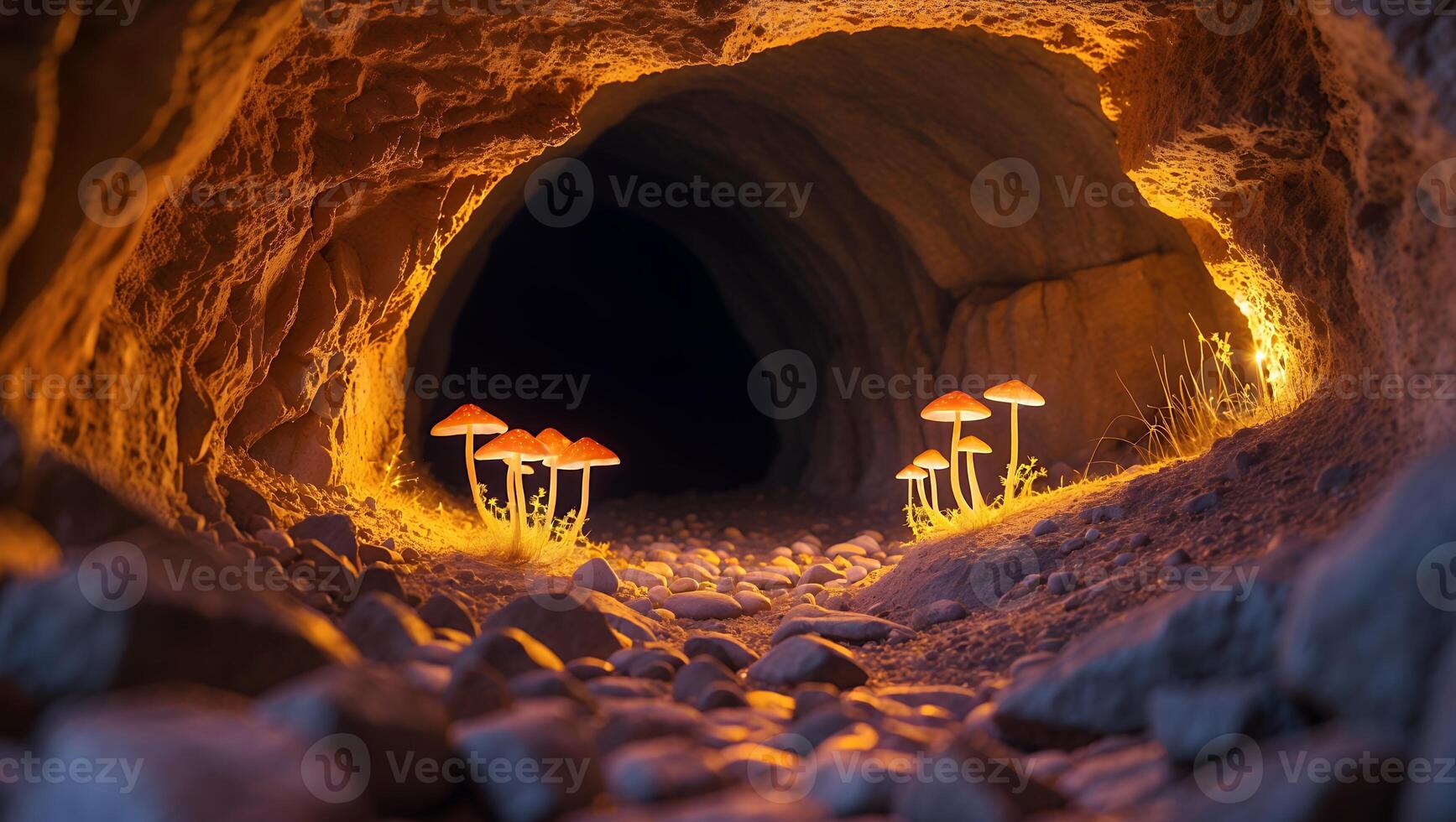 Glowing Mushrooms in Cave Entrance photo
