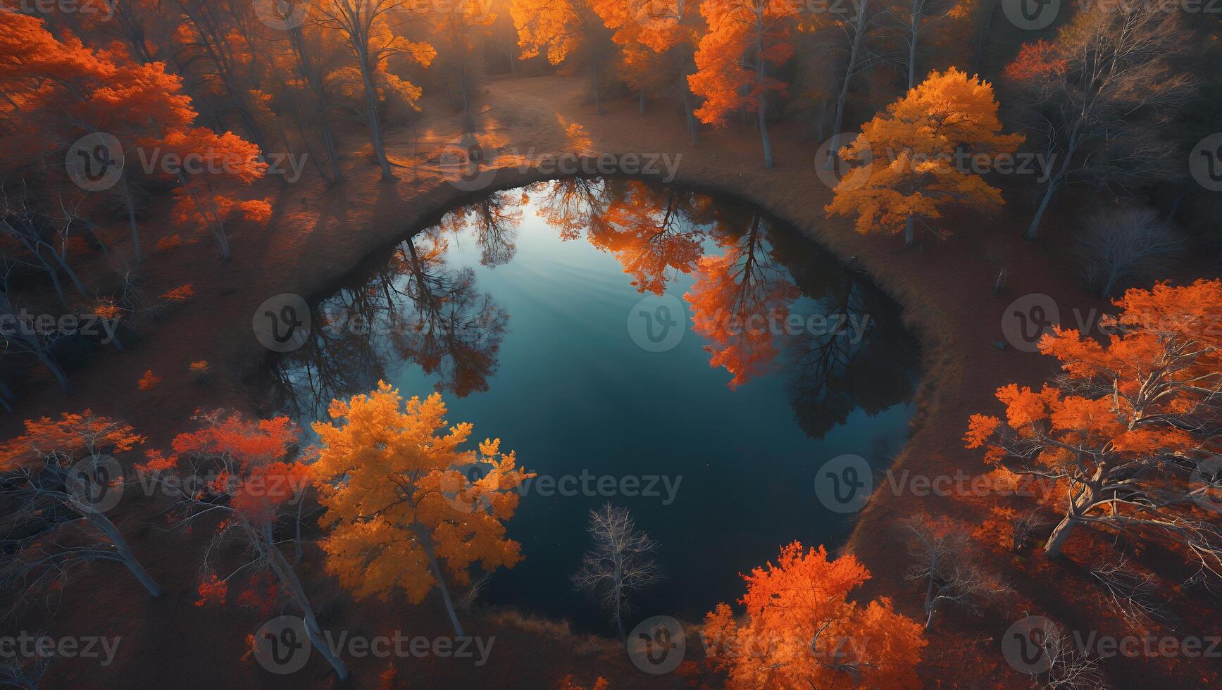 Autumn Pond Surrounded by Colorful Trees in Forest photo