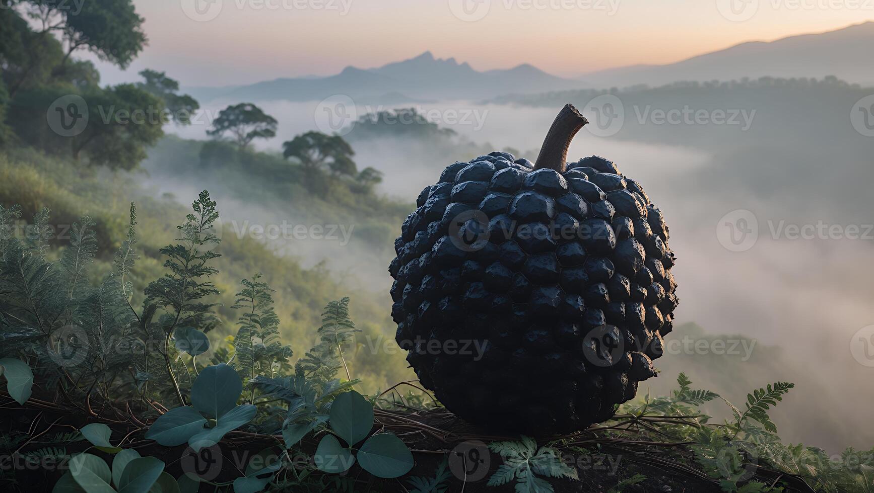 Large Fruit in Foggy Mountain Landscape photo