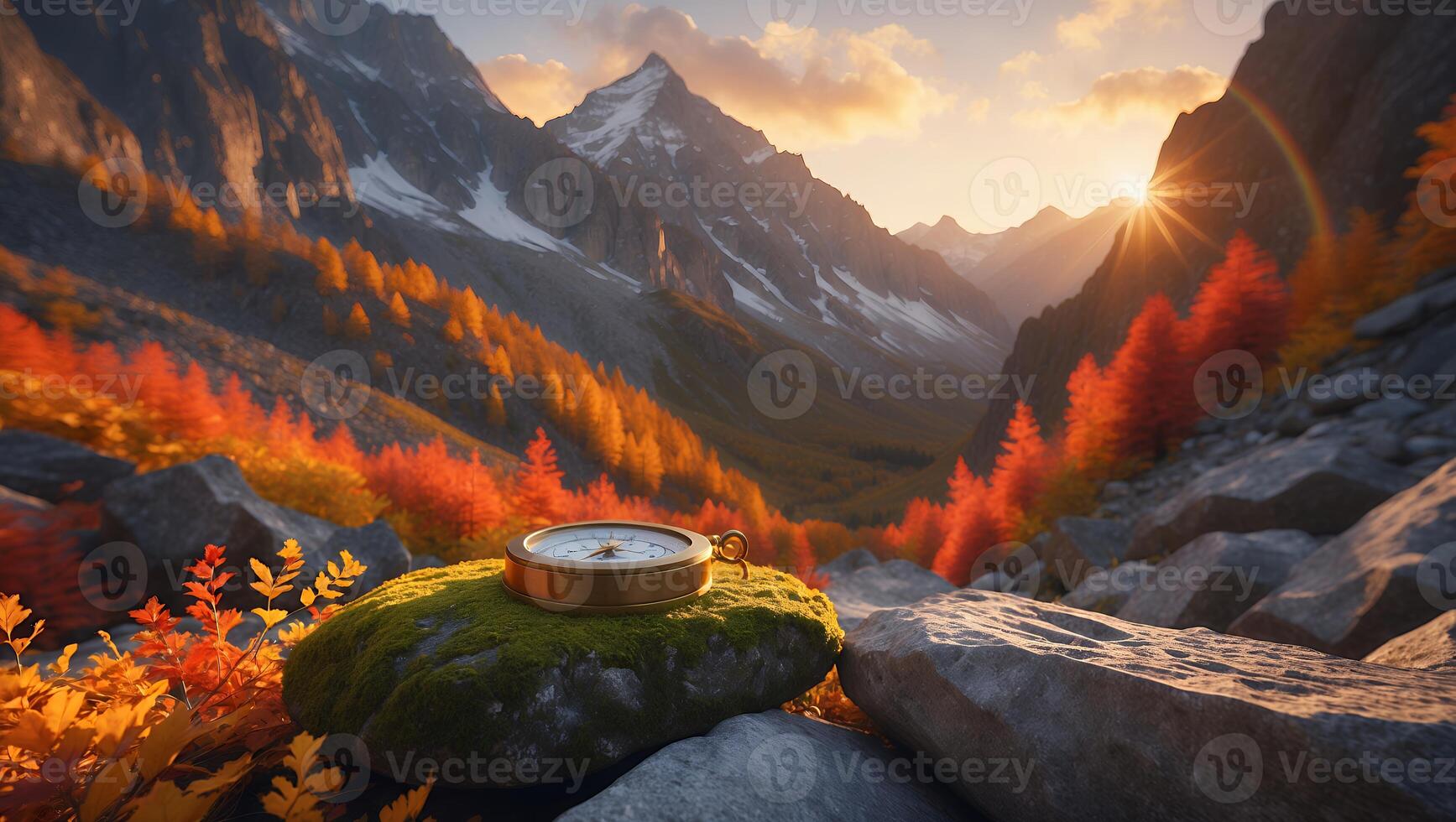 Compass in Mountains with Autumn Trees photo
