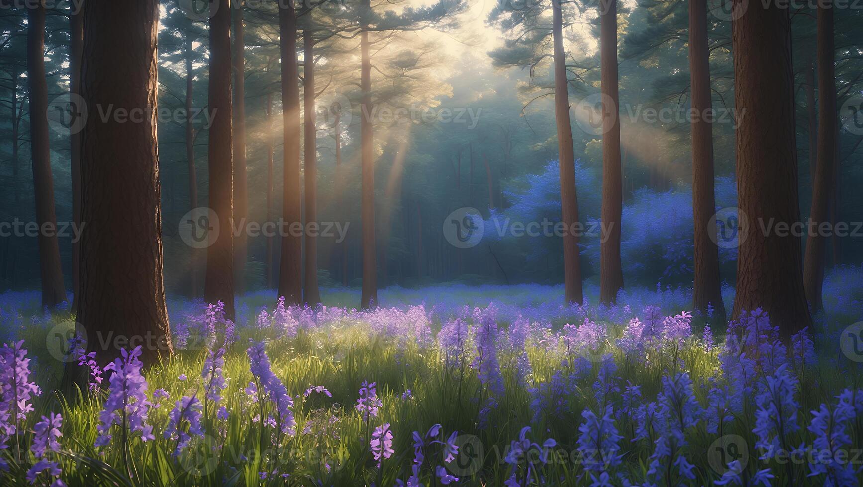 Bluebell Flowers Forest Sunlight photo