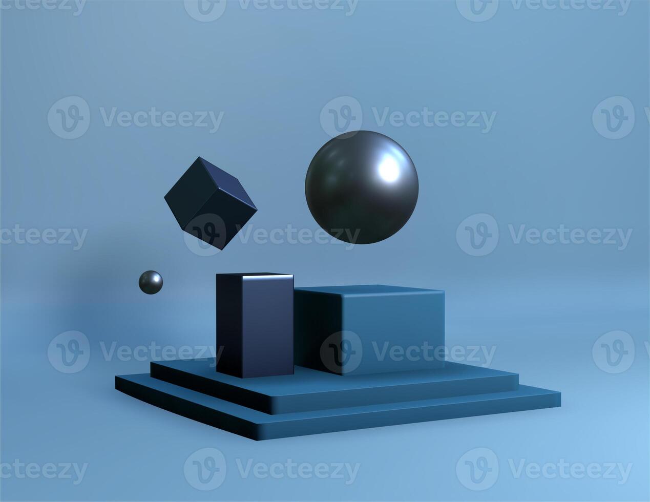 3d rendering of a sphere and cube on a blue background photo