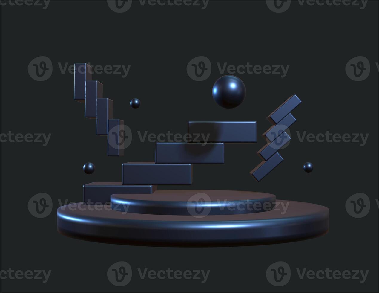 Iron Podium with Stairs and Spheres in 3D Design photo
