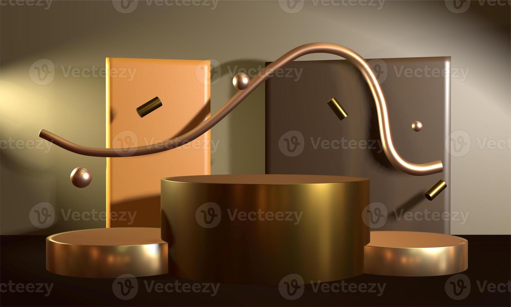 Curved Gold Podium with Abstract Elements in 3D photo