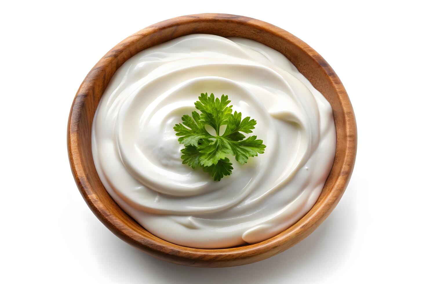 Creamy Yogurt Dip in Wooden Bowl, Ready to Serve photo
