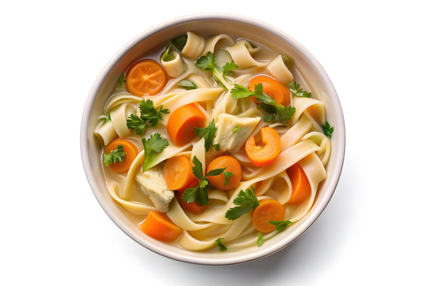 Delicious Chicken Noodle Soup in a White Bowl photo