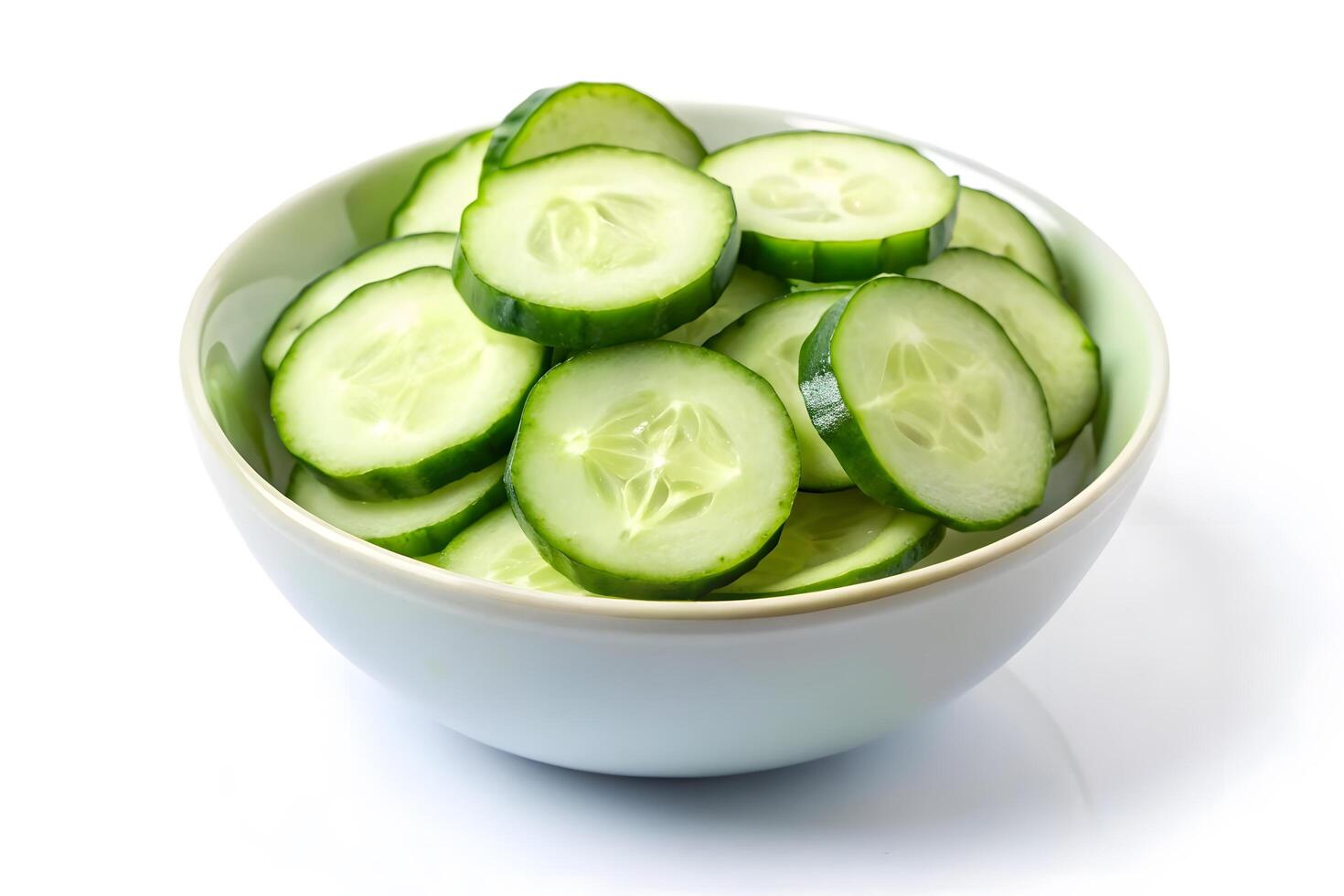 Freshly Sliced Cucumbers in a Bowl photo