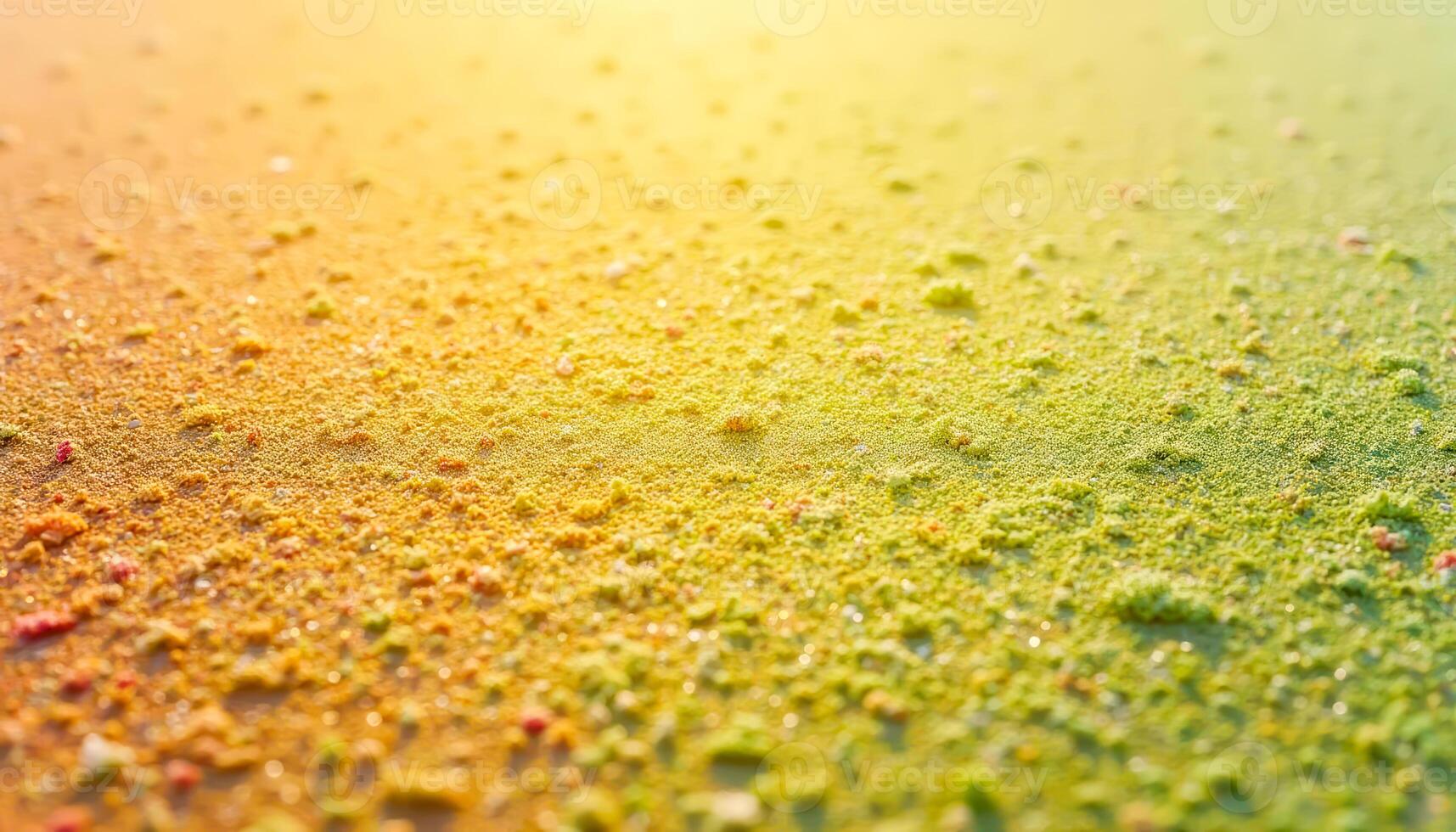 Close-up of textured tennis court surface in vibrant green and yellow hues photo