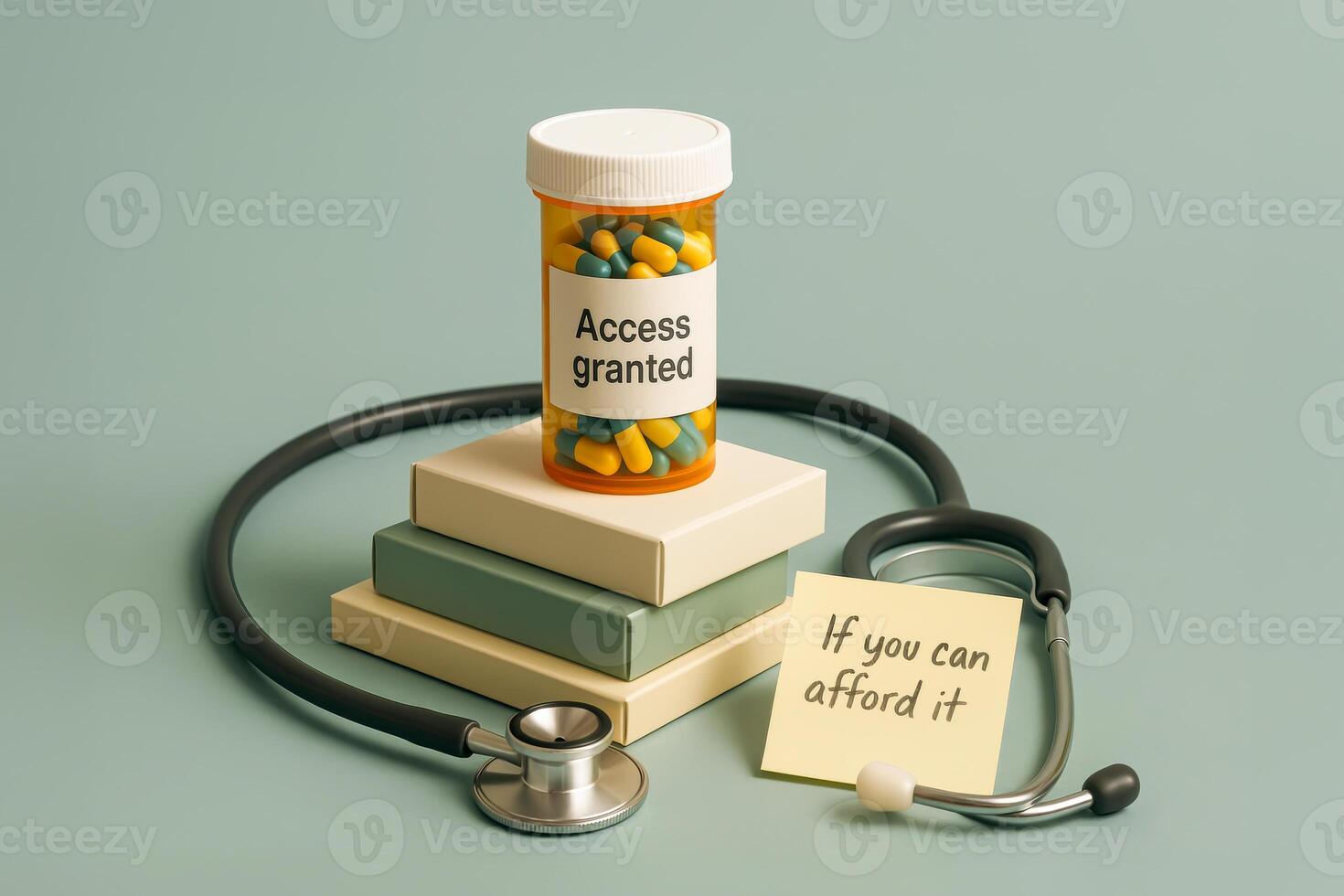 Prescription Bottle Labeled Access Granted With Note If You Can Afford It. Concept For Healthcare Inequality, High Drug Prices, Systemic Barriers, and Social Commentary On Medical Access photo