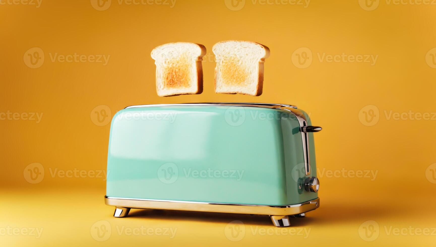 Retro mint toaster with two slices of toasted bread popping up photo
