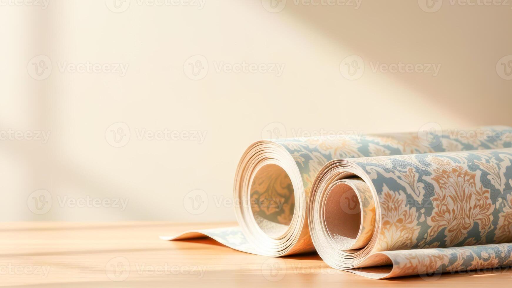 Rolled decorative wallpapers with elegant floral patterns photo