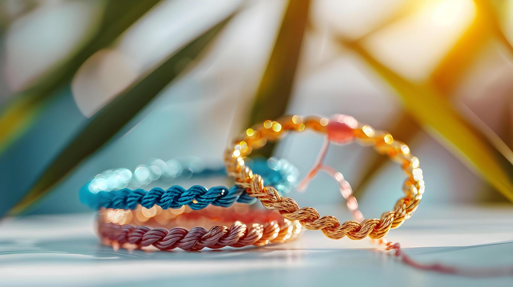 Three colorful bracelets on a table photo