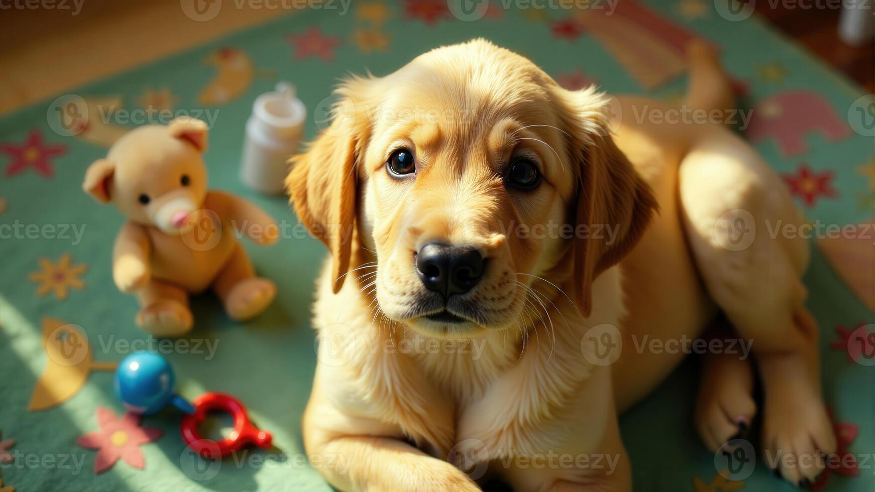 Golden Retriever Puppy Playing With Toys photo