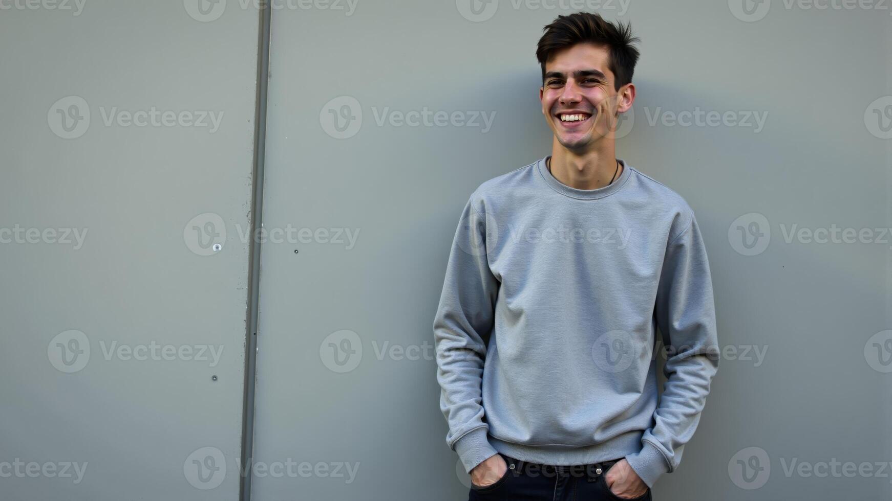 Smiling Man Against Gray Wall Outdoor photo