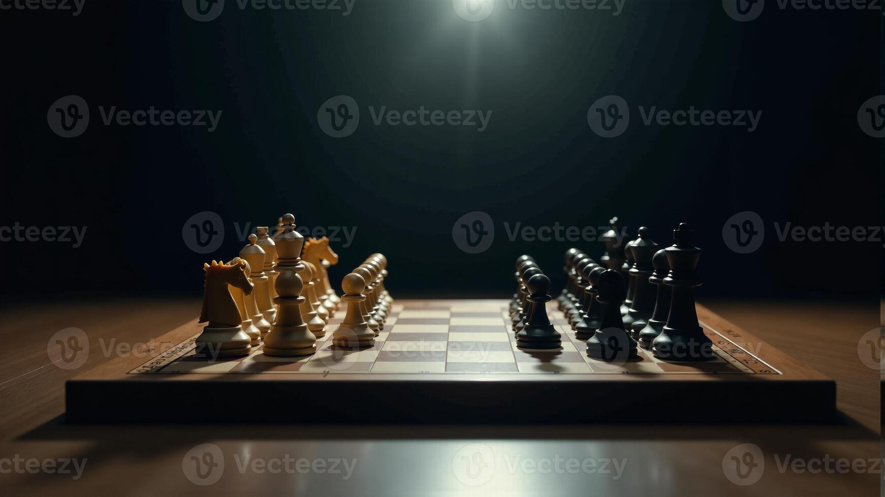 Chess Pieces On Board With Spotlight photo