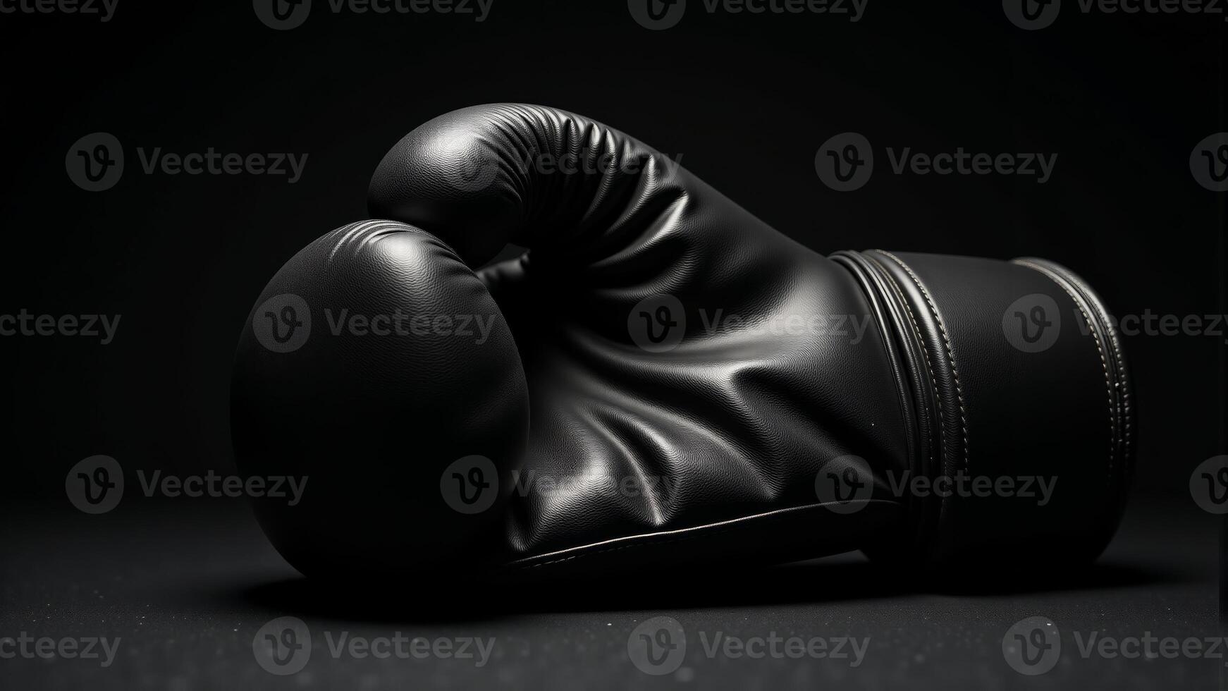Single Black Boxing Glove On Black photo