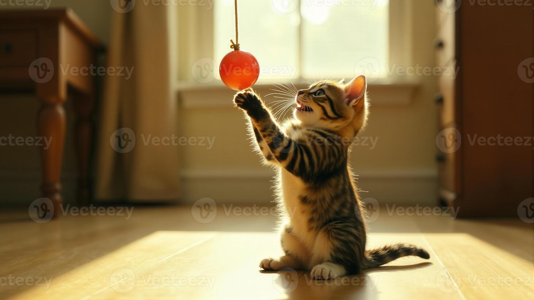 Cute Kitten Playing With A Red Ball photo