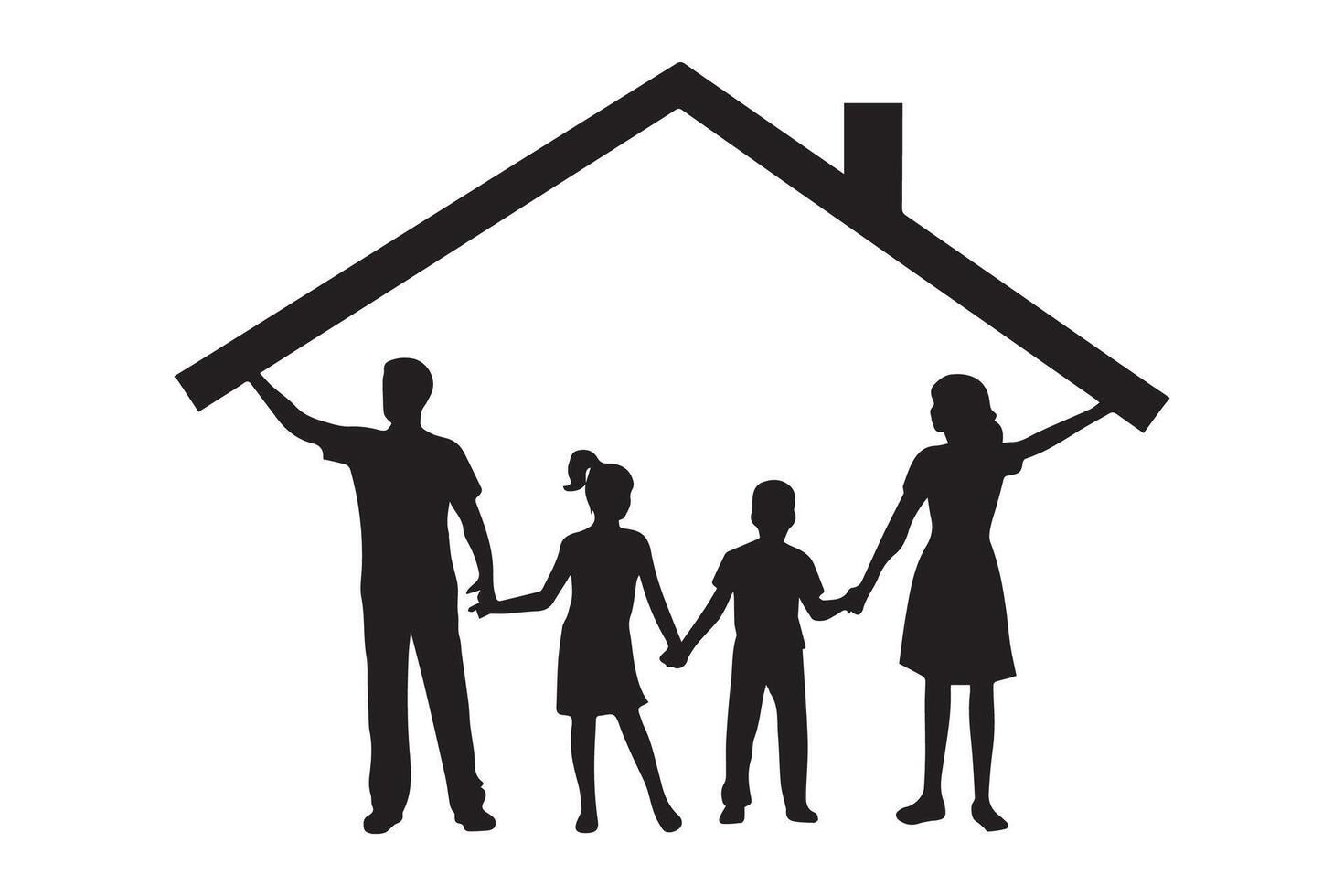 Black family icon representing security love and care inside a house shaped protective roof vector
