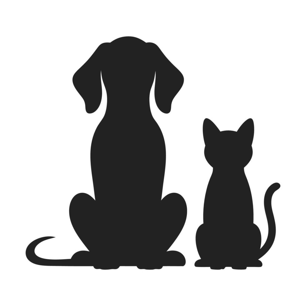 Simple Black Silhouette of a Dog and Cat Sitting Together, Forming a Classic Pet Illustration vector