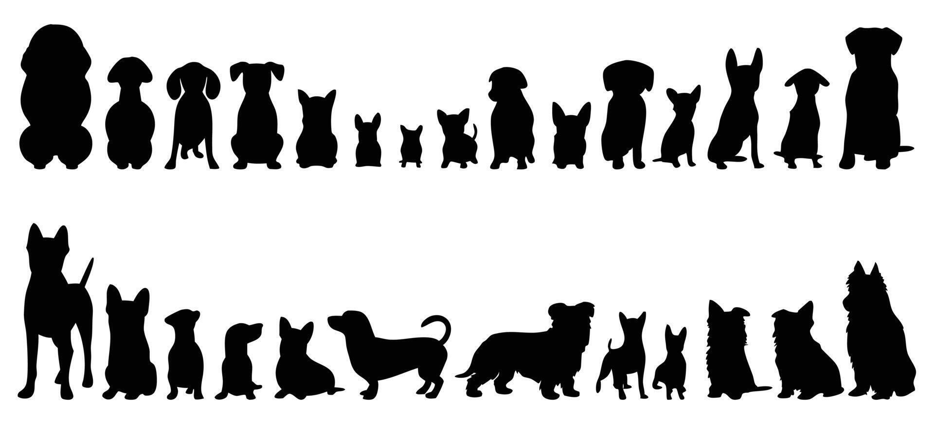 Collection of Dog Silhouettes Showing Different Breeds and Sizes from Puppy to Adult Dog vector