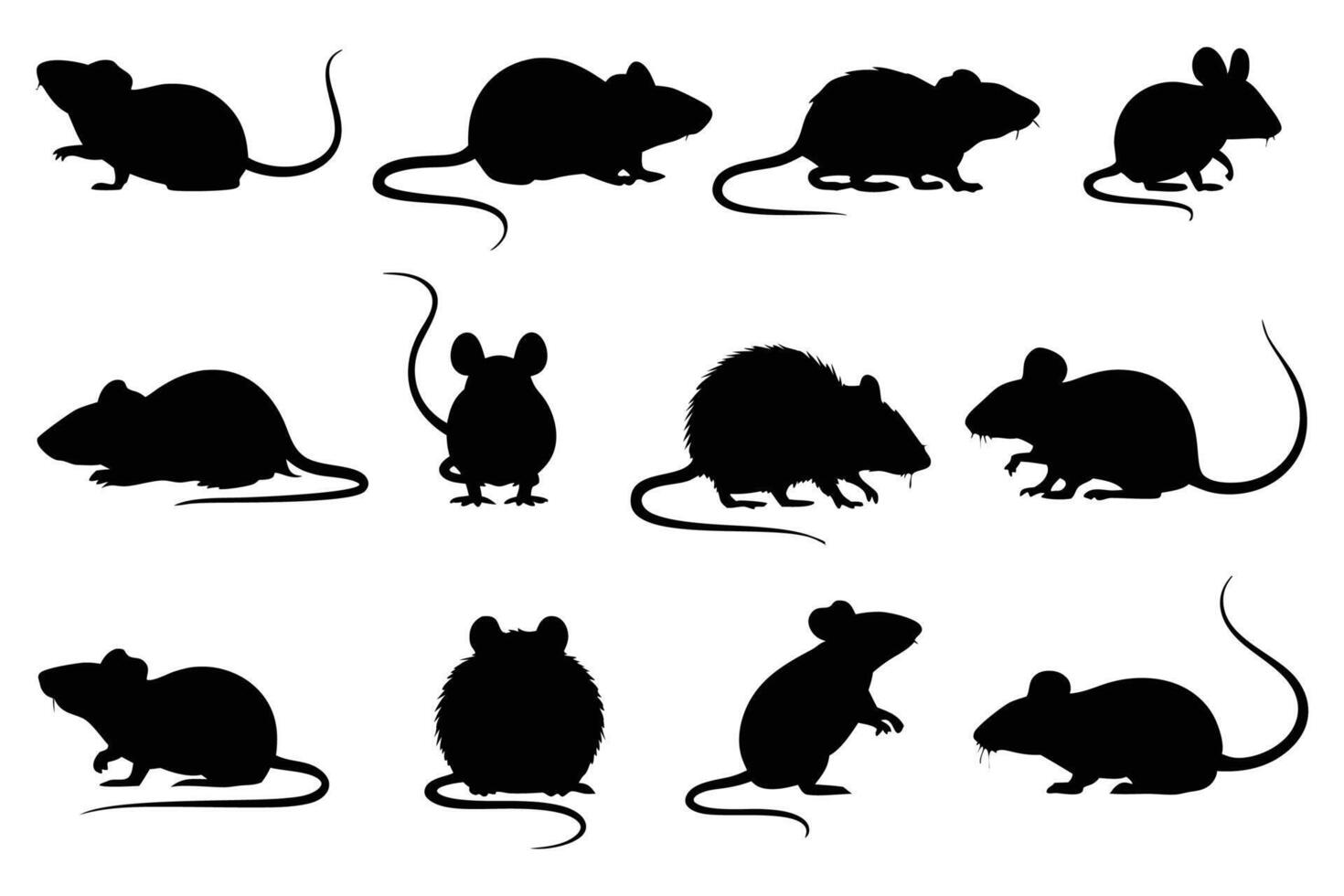 Diverse Mouse Silhouettes Displaying Various Stances, from Sitting to Standing and Crawling vector
