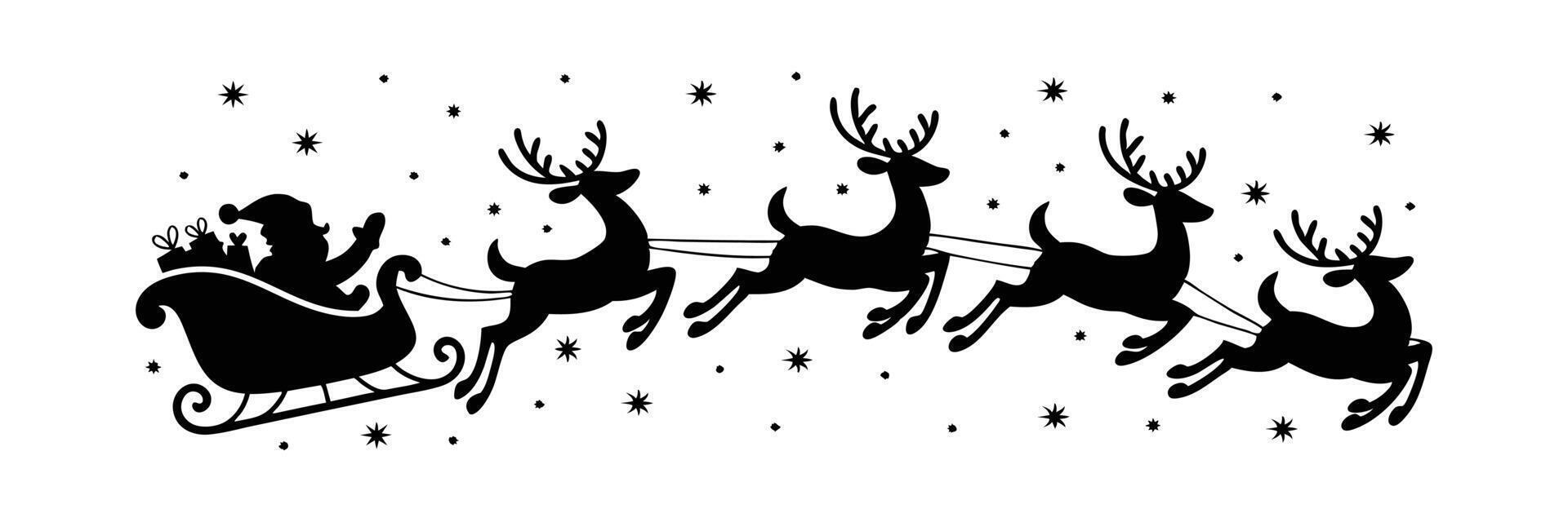Santa Claus Sleigh Ride with Reindeer in Christmas Night Sky and Sparkling Stars Floating vector