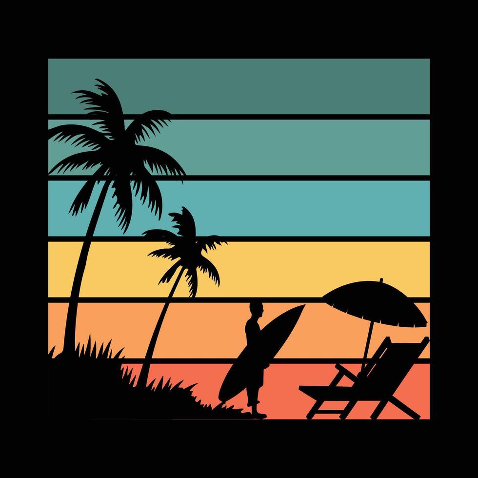 Tropical island beach with palm trees under the summer sun near the ocean vector