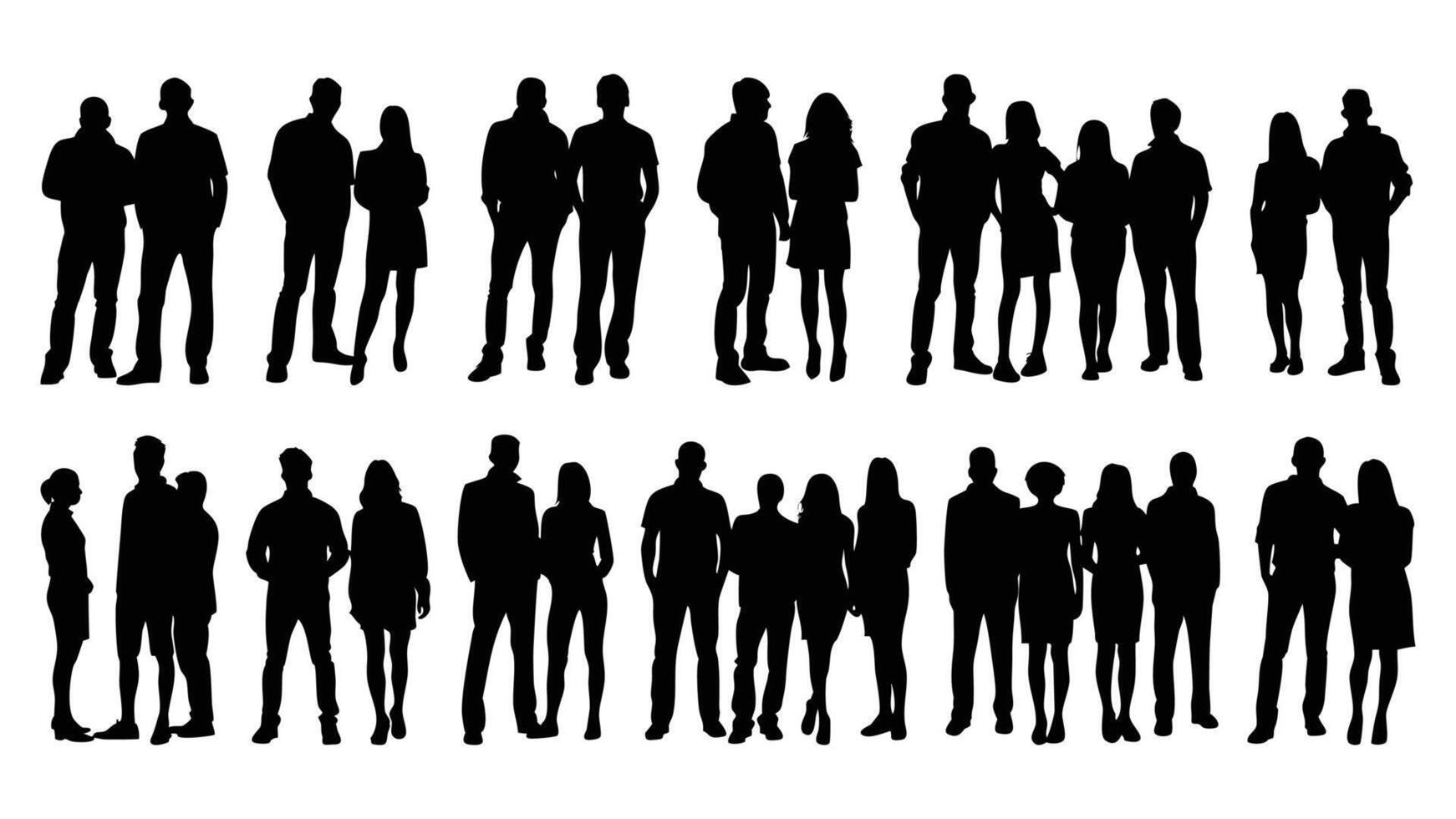 Group of business people black silhouette, Collection of people standing silhouette, corporate people silhouettes vector
