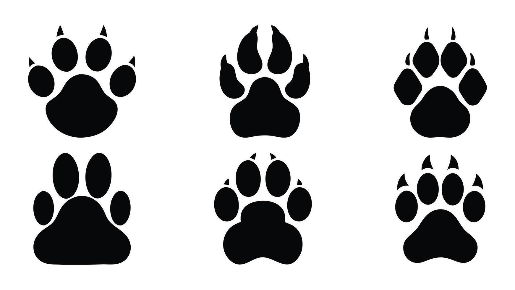 different Dog Paw sign silhouette icon black and white vector
