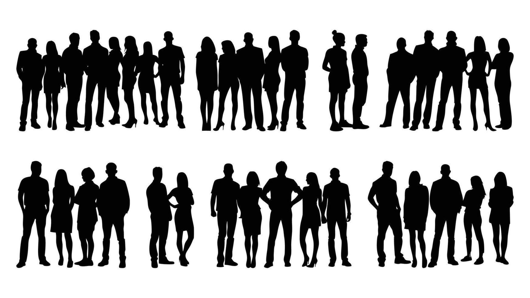 Group of business people black silhouette, Collection of people standing silhouette, business people silhouettes vector