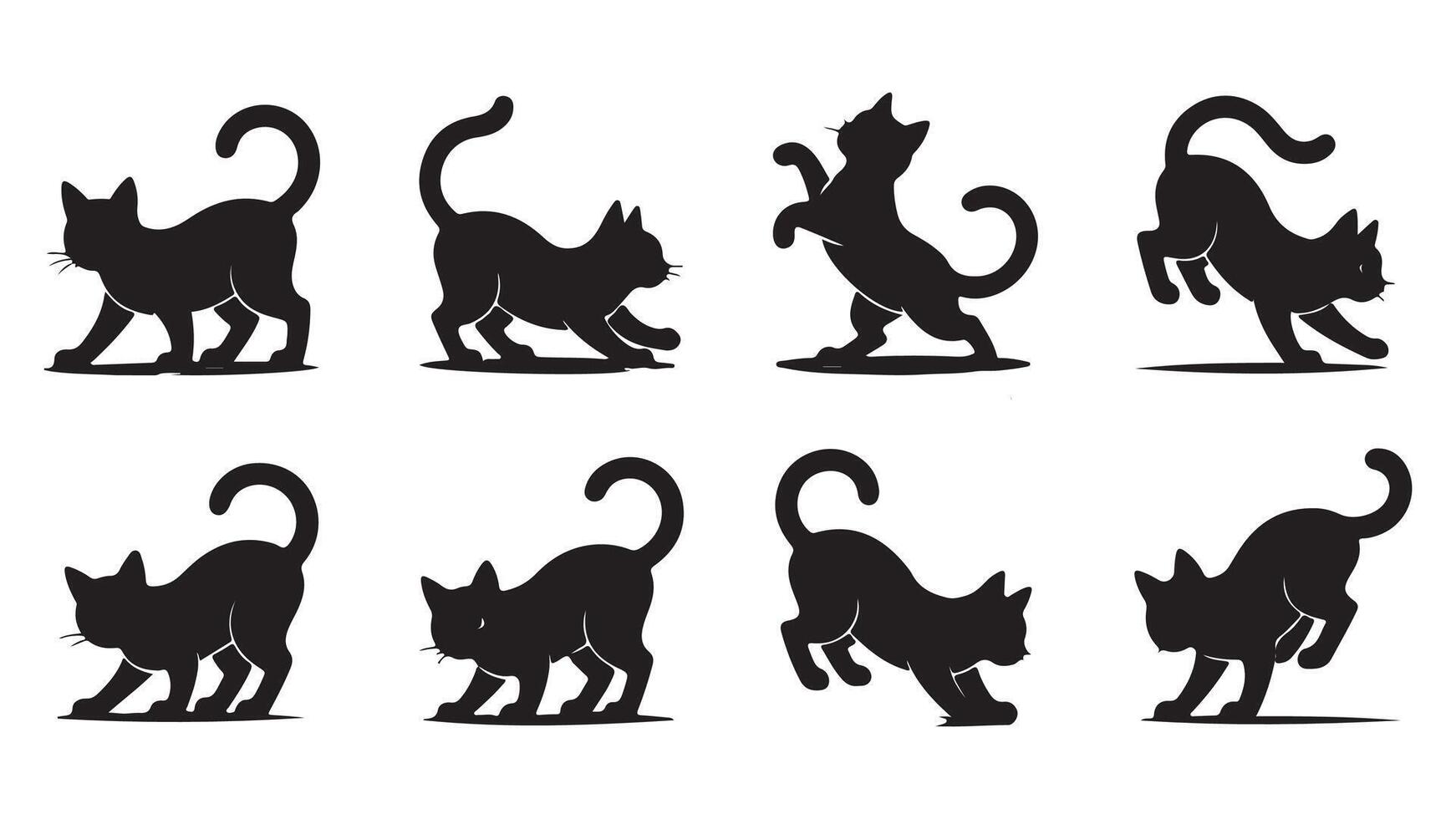 Collection of silhouettes of various cat icon on a clean white background, set of silhouettes of cats vector
