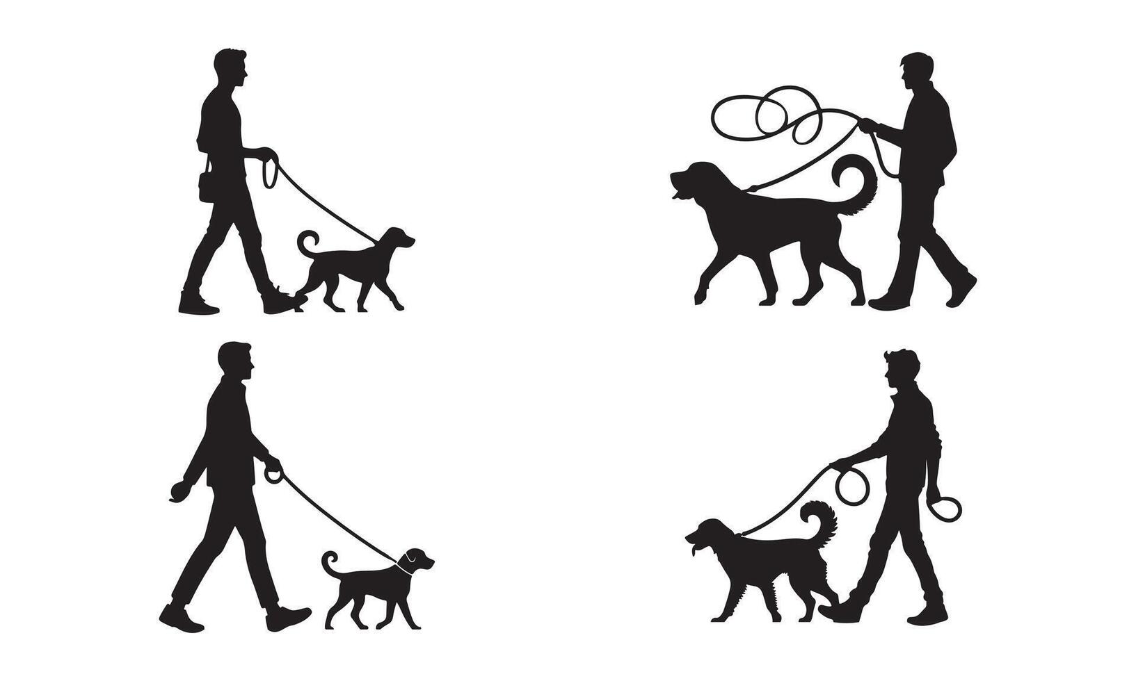 Silhouettes of People Walking Dogs vector