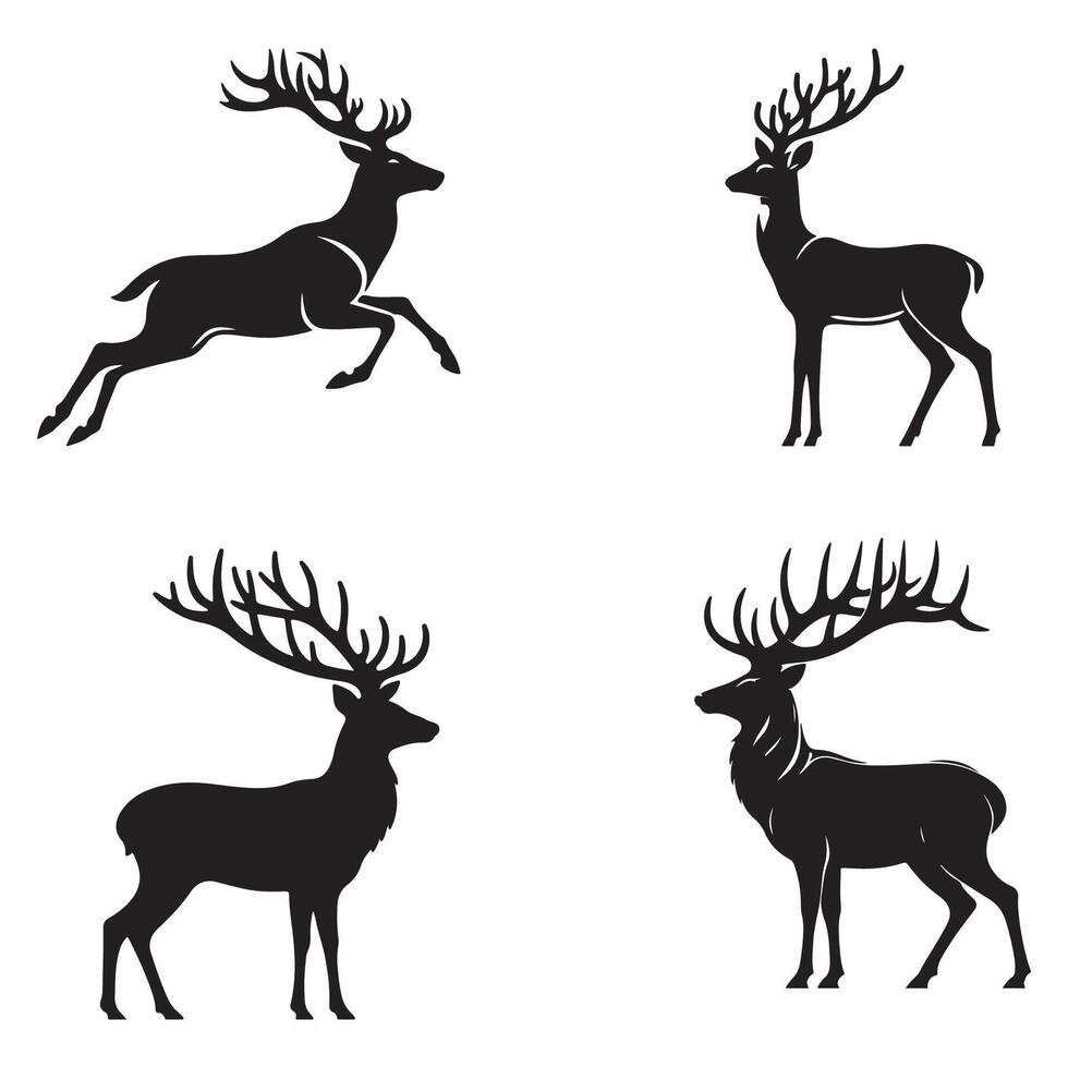 Standing and Walking Deer Silhouettes Black Pack vector