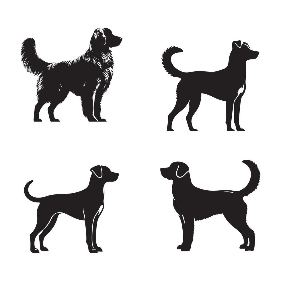 A set Collection of Dog Breed Silhouettes in Black and White vector