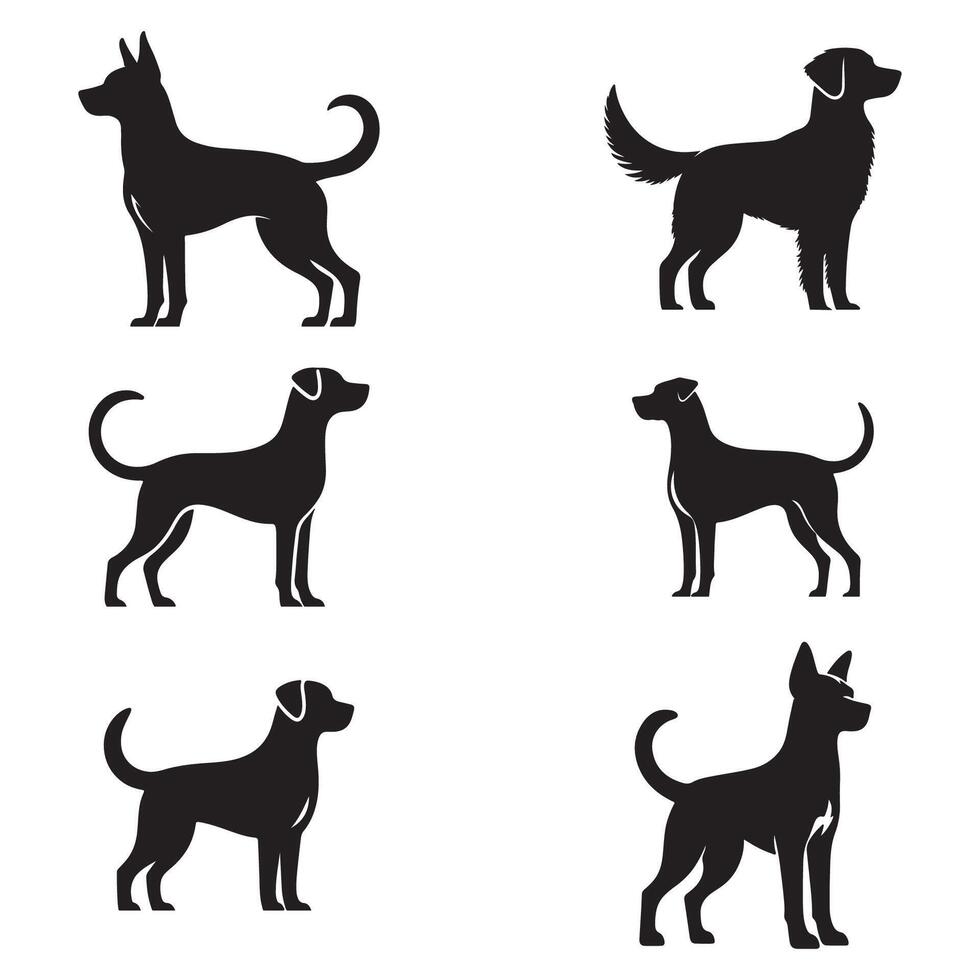 Black Dog Silhouette Icons Pet Outline Pack for Graphic Design vector