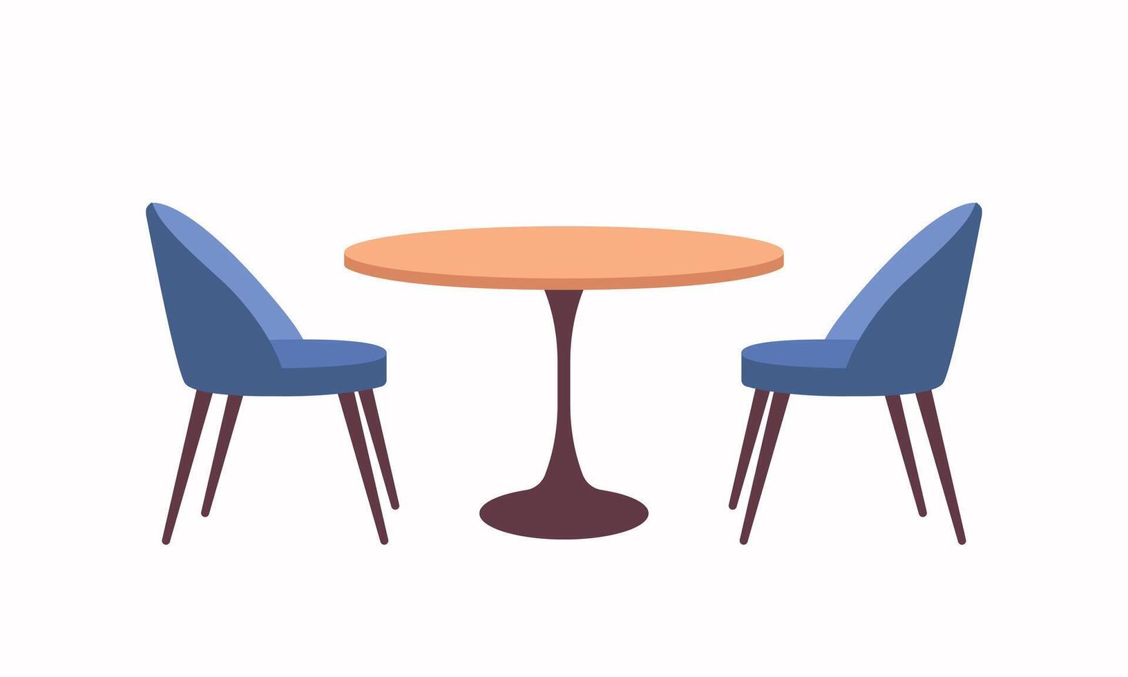 Blue chairs with round table illustration. Furniture for cafe or restaurant. Illustrtion vector