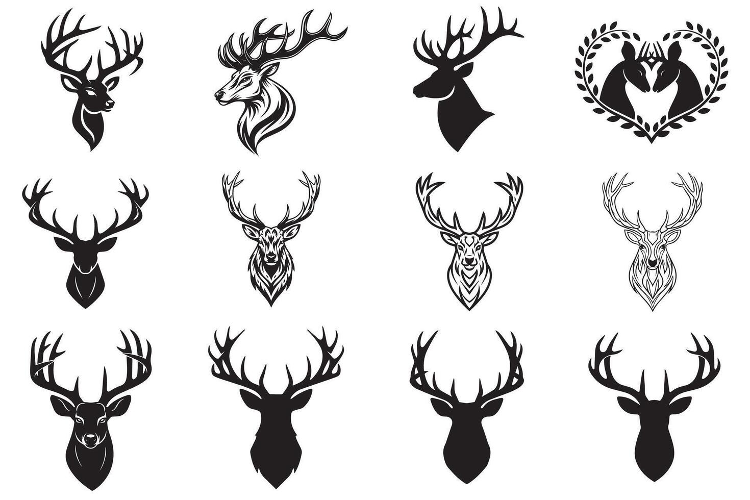 Stag Head Bundle Antler Silhouettes for Rustic and Outdoor Themes vector