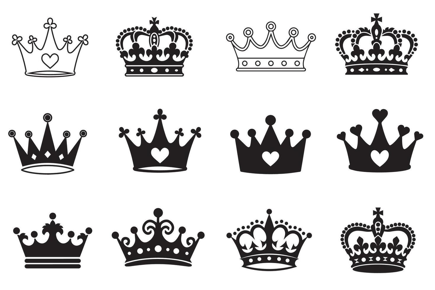 Royal Crown Silhouette Collection Elegant Princess and King Tiara Set vector