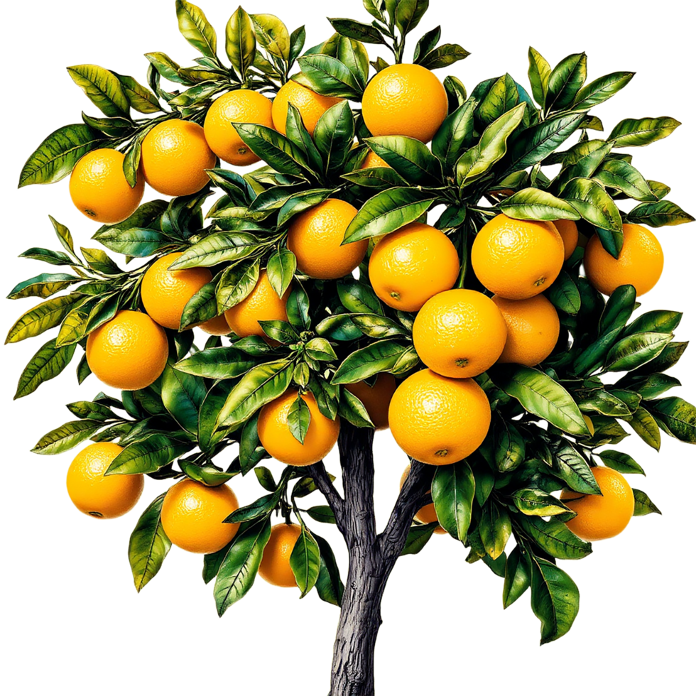 Citrus Orange Tree with Lush Leaves and Fruits png