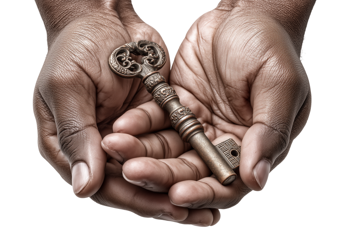 The Keeper of Secrets Antique Key Held in Gentle Hands png