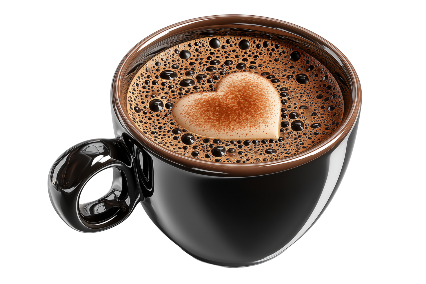 a cup of coffee with a heart shape in the middle on a transparent background png