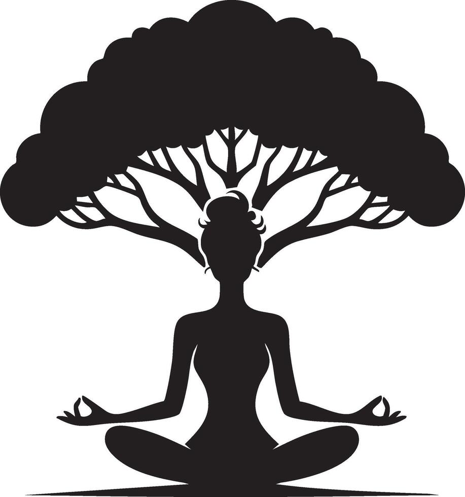 Logo of Silhouette Yoga Under the Tree Concept and Idea vector