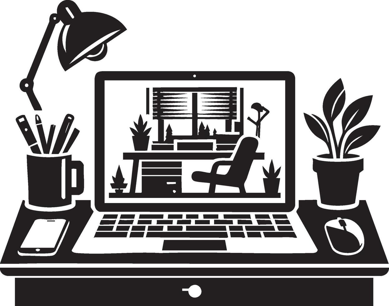 Logo of Stylish Home Office Setup with Laptop and Plants vector