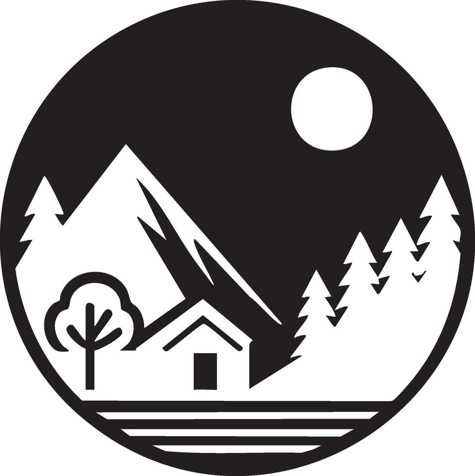 Logo of Night Mountain Cabin in a Circle Design for Prints vector
