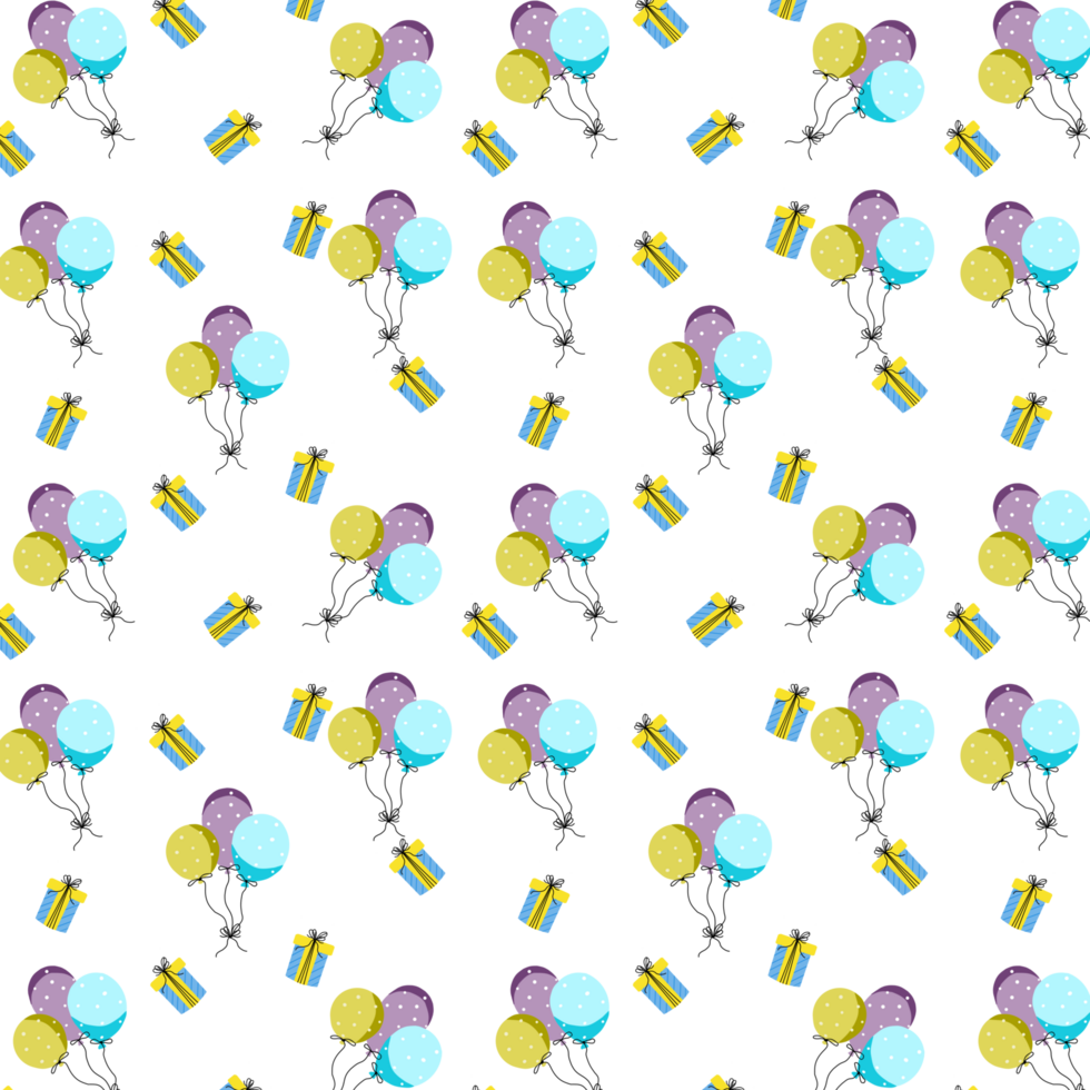 seamless pattern with colorful balloons and gift box, birthday theme png