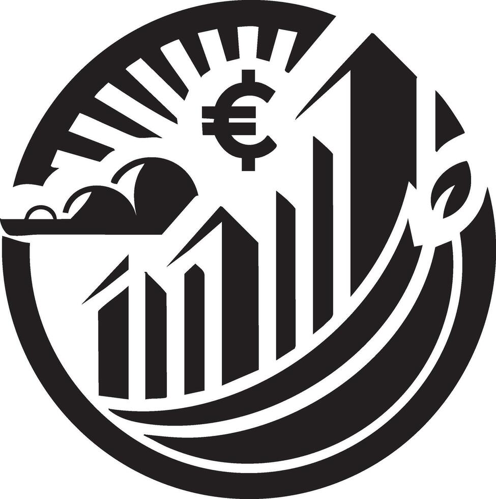 Logo of Financial Growth with Euro Symbol and Sun Rays vector