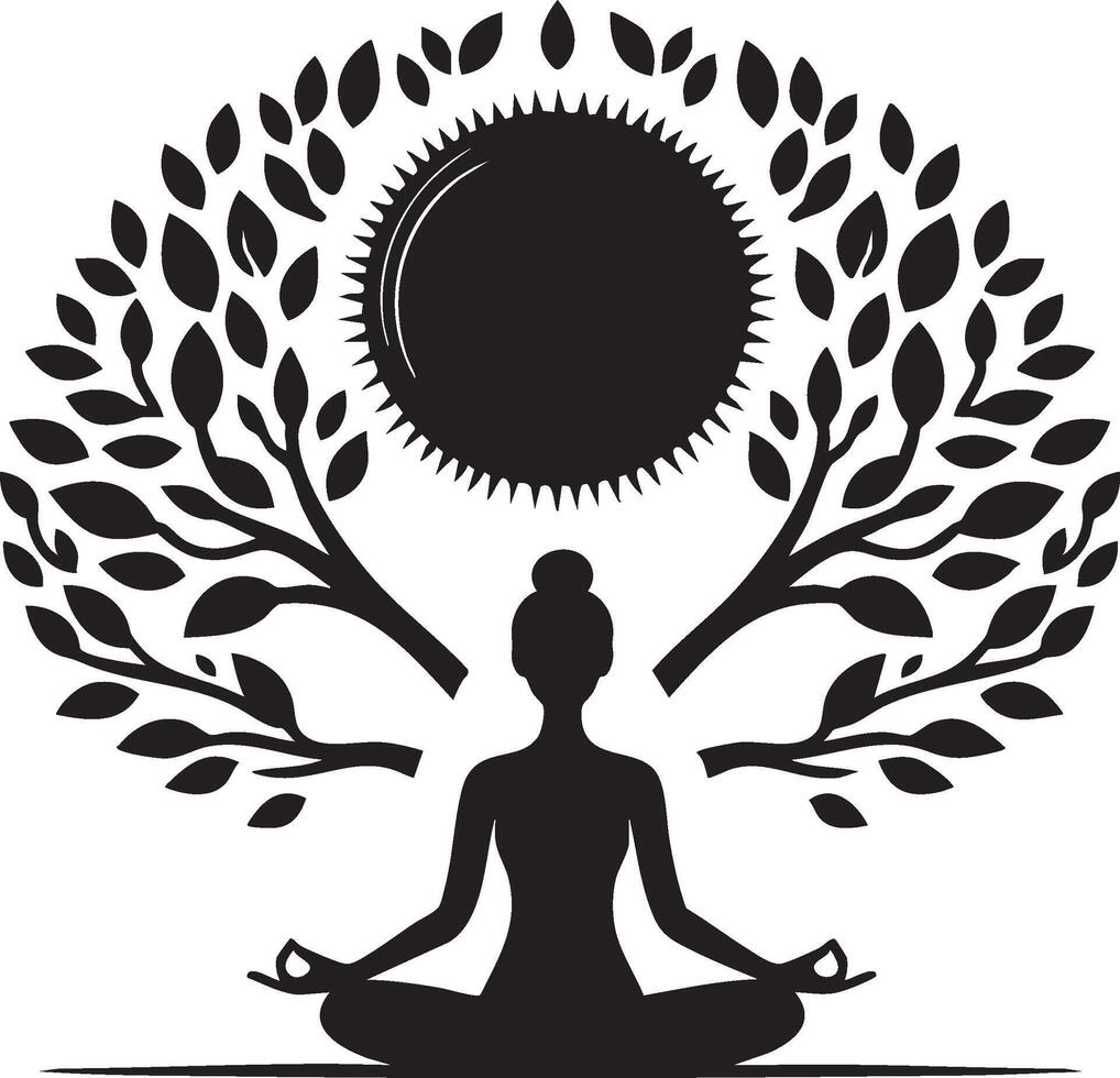 Logo of Woman Meditating Under a Tree of Knowledge vector