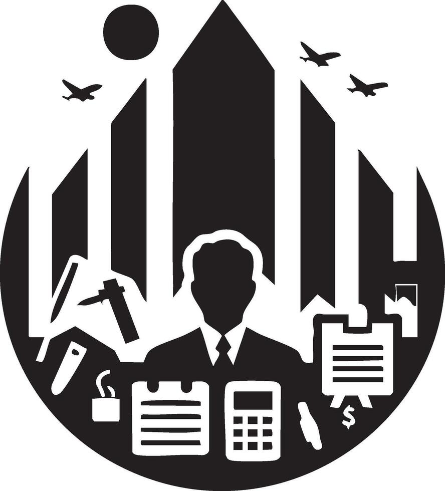 Logo of Architecture Blueprint Cityscape Silhouette Architect Designs and Plan vector