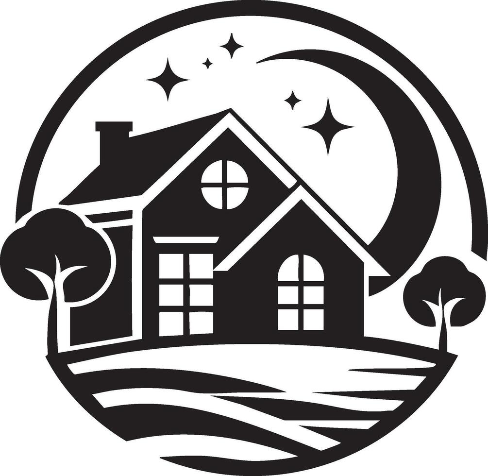 Logo of Dreamy Home With Moon and Stars Illustration Concept vector