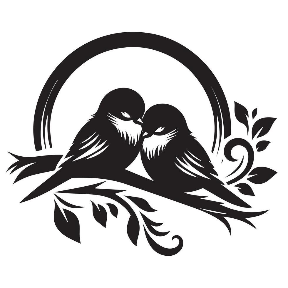 Two birds on a branch with a sun in the background vector